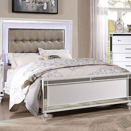 Contemporary King Bed with LED Light Trimmed Headboard
