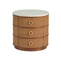 Banning 3-Drawer Raffia Round Lamp Table with Marble Top