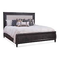 Transitional Queen Upholstered Panel Bed with Fabric Insert