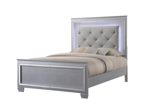 Queen Headboard and Footboard Bed with LED Backlighting