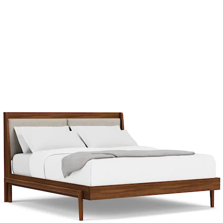 Mid-Century Modern Queen Platform Bed with Upholstered Headboard