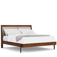 Mid-Century Modern Queen Platform Bed with Upholstered Headboard