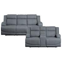 Casual 2-Piece Power Reclining Living Room Set with Contoured Stitching