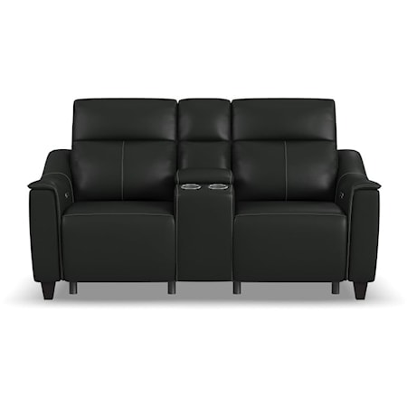 Transitional Power Reclining Console Loveseat with Power Headrest