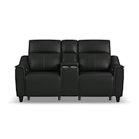 Transitional Power Reclining Console Loveseat with Power Headrest