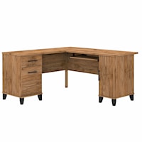 Somerset 60W L Shaped Desk with Storage in Fresh Walnut