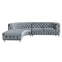 Contemporary Grey Velvet Sectional with Button-Tufting