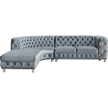 Grey Velvet Sectional with Button-Tufting