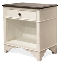 Cottage Nightstand with Felt-Lined Drawer and Open Shelving