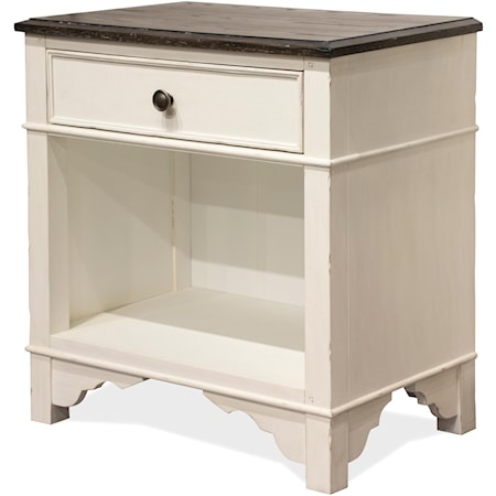Cottage Nightstand with Felt-Lined Drawer and Open Shelving