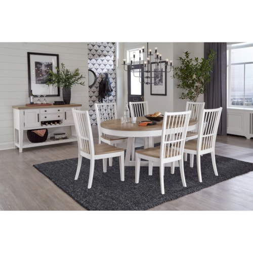 Farmhouse 8-Piece Round Dining Set with Sideboard