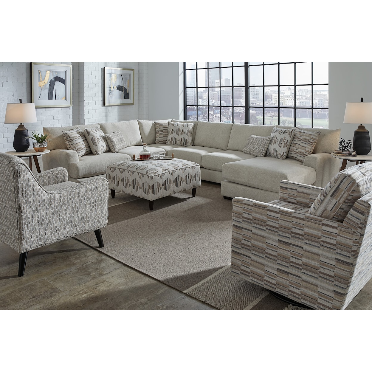 Fusion Furniture 51 MARE IVORY 4-Piece Sectional with Right Chaise