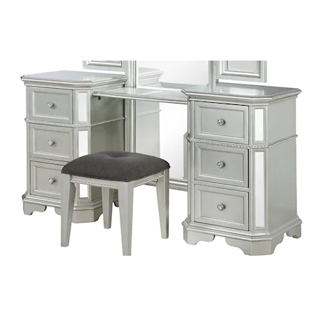 Traditional Silver Vanity Table with Mirror Accents