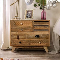 Boho Solid Wood Hand-Carved Chest with Assorted Drawer Hardware