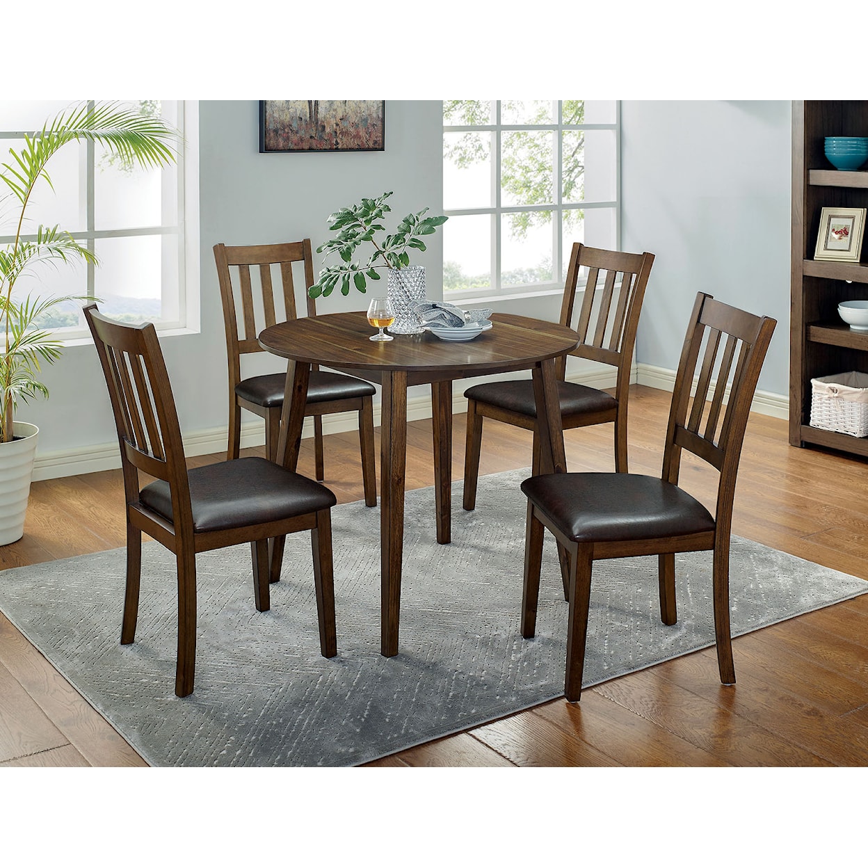 Furniture of America - FOA Blackwood 5-Piece Round Dining Table Set