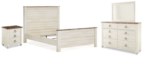 Queen Panel Bed, Dresser, Mirror, And Nightstand