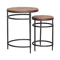 Industrial Round Nesting Tables with Solid Mango Wood Tops