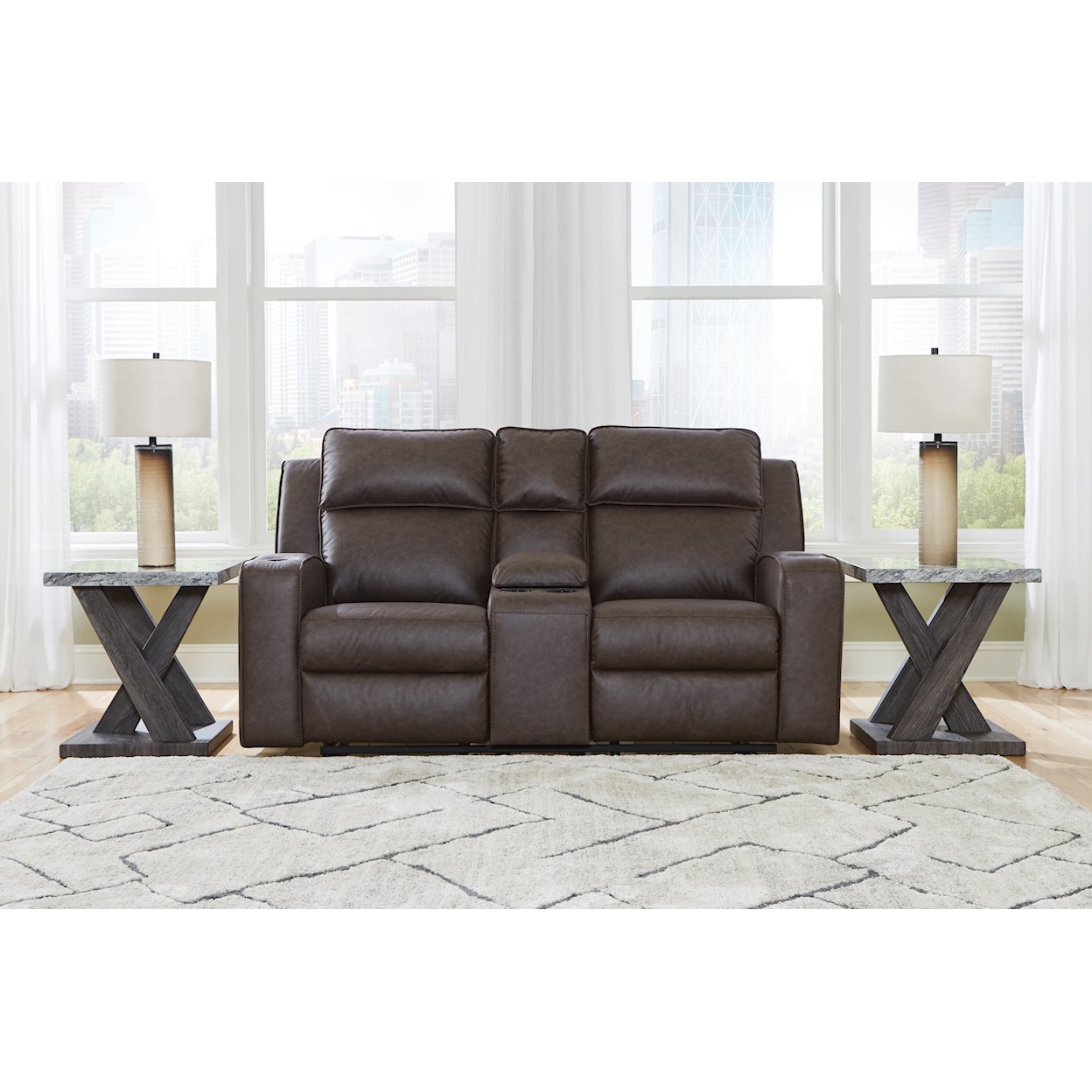 Signature Design by Ashley Furniture Lavenhorne Double Reclining Loveseat w/ Console