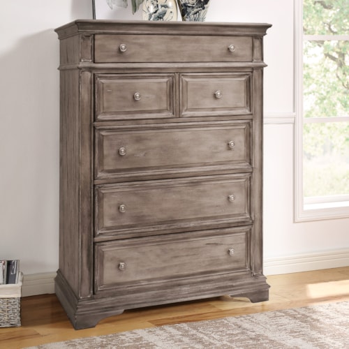 Farmhouse 5-Drawer Bedroom Chest with Wooden Legs