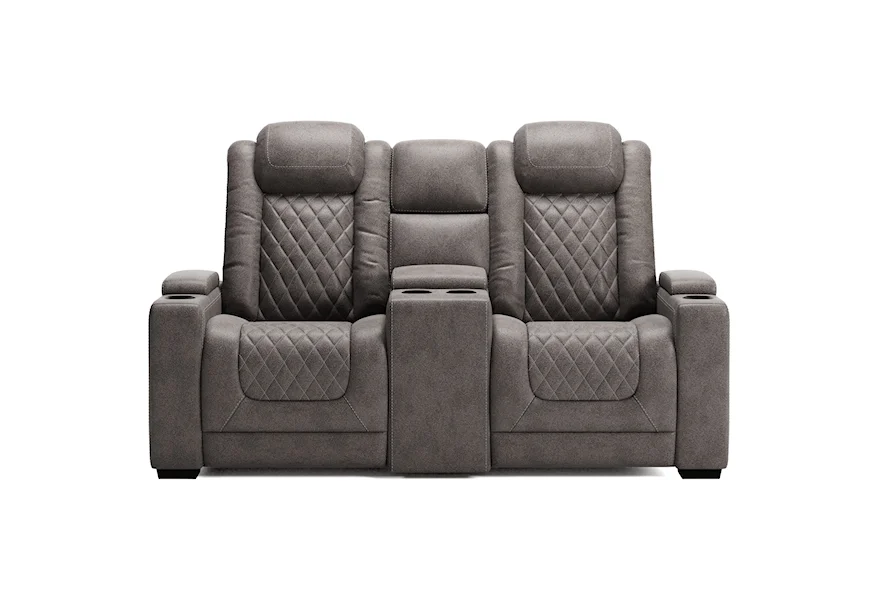 Hyllmont Pwr Rec Loveseat with Console and Adj Hdrsts by Signature Design by Ashley at Sparks HomeStore