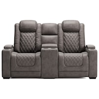 Faux Leather Pwr Rec Loveseat with Console and Adj Hdrsts