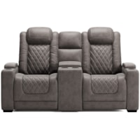 Faux Leather Pwr Rec Loveseat with Console and Adj Hdrsts