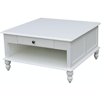 Farmhouse 1-Drawer Square Coffee Table in Beach White