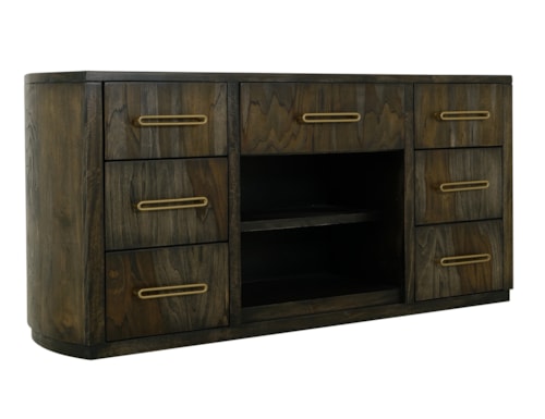 Modern Rustic 7-Drawer Storage Console with Open Shelving