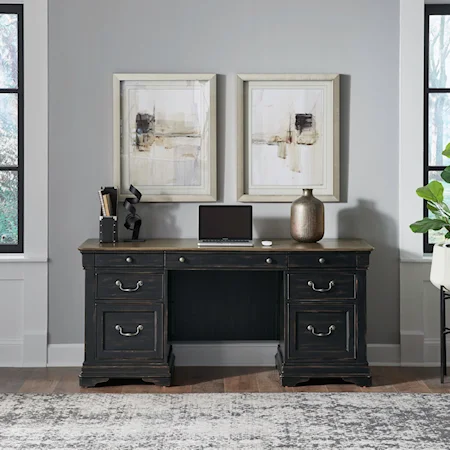 Rustic Farmhouse Executive Desk with Drop-Front Drawer