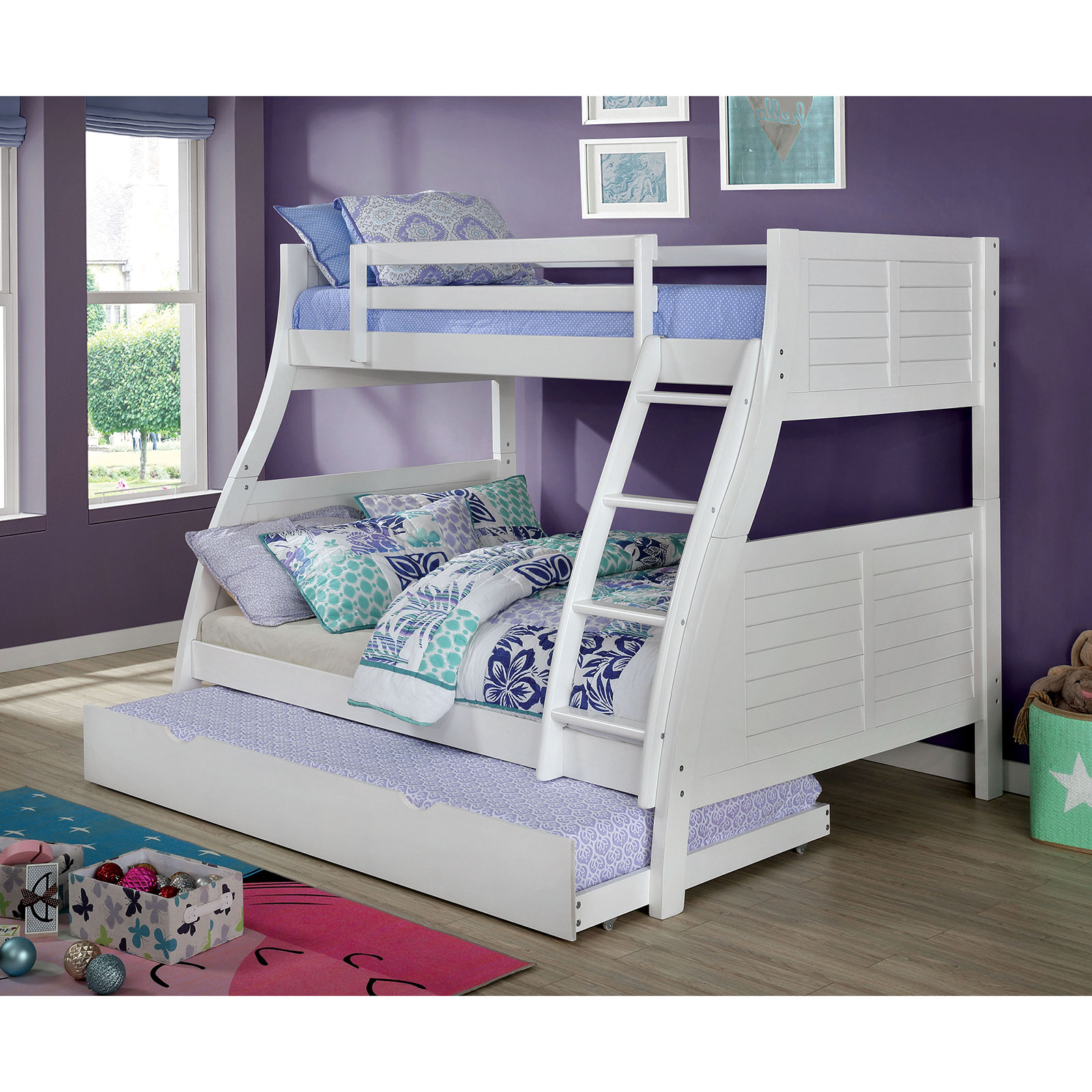Hoople CMBK963WHBED Transitional Twin Over Full Bunk Bed White Household Furniture Bed