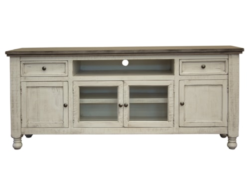 Farmhouse 4-Door TV Stand with 2 Drawers and Cord Management
