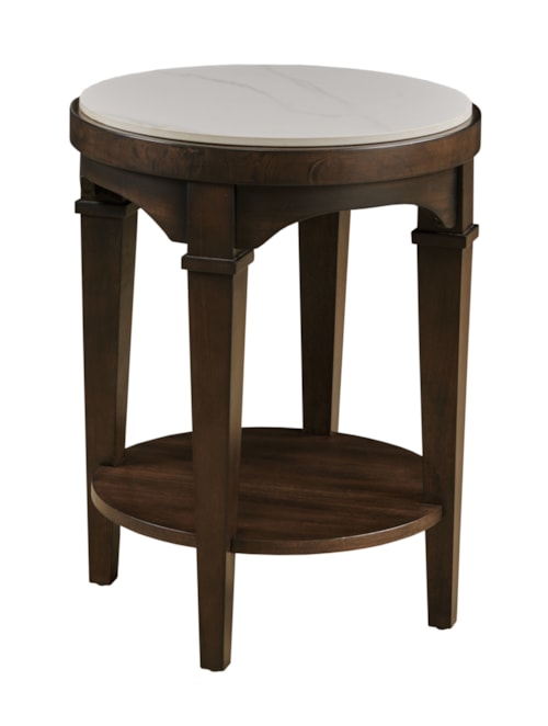 Transitional Round End Table with Lower Shelf