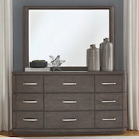 Contemporary 9-Drawer Dresser and Mirror Set with Silver Handles