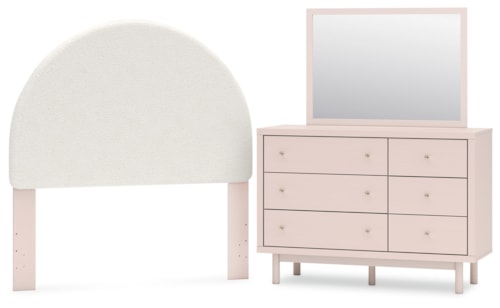Full Upholstered Panel Headboard, Dresser And Mirror