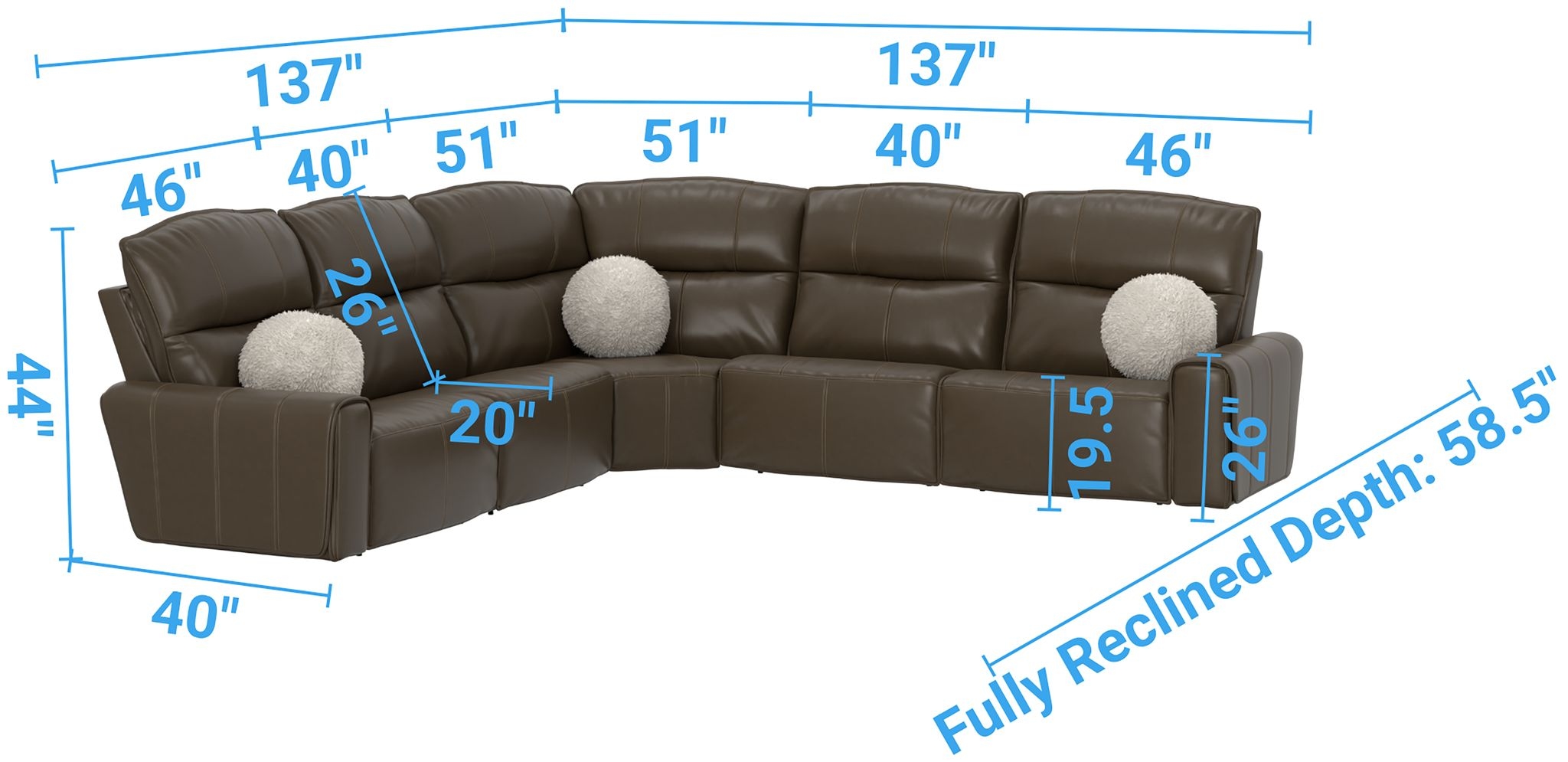 Catnapper Tramonti 5-Piece Sectional with Three Power Recliner
