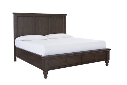 Transitional Queen Storage Panel Bed with Headboard USB Charging Ports