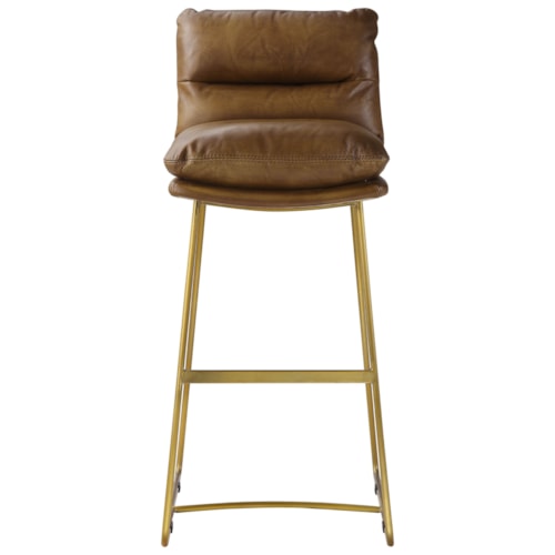 Set of 2 Brown Top Grain Leather Bar Stools with Metal Base