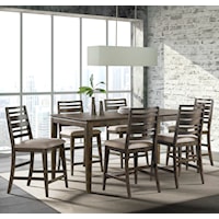 Contemporary 7-Piece Counter Height Dining Set with Self-Storing Leaf