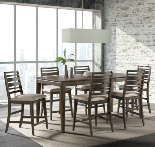 Contemporary 7-Piece Counter Height Dining Set with Self-Storing Leaf