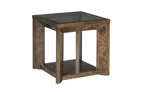 Rustic End Table with Glass Top