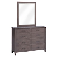 Contemporary 8-Drawer Dresser with Attached Mirror