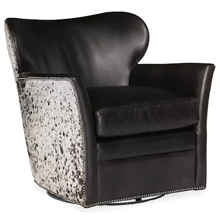 Kato Leather Swivel Chair with Hair on Hide