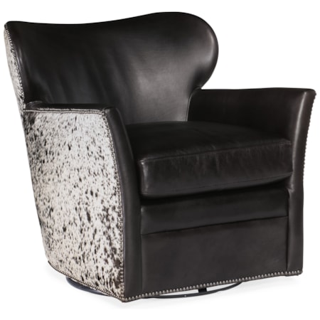 Kato Leather Swivel Chair with Hair on Hide