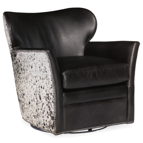 Kato Leather Swivel Chair with Hair on Hide