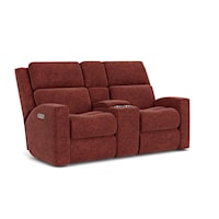 Contemporary Power Reclining Loveseat with Console, Power Headrests & Lumbar