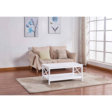 WHITE X-SIDE PANEL COFFEE TABLE | WITH BOTTO