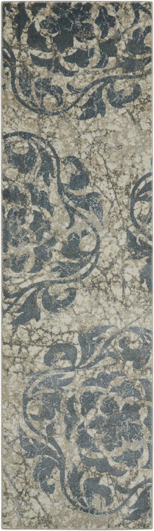 2'2" x 7'6" Ivory/Blue Runner Rug