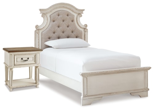 Twin Upholstered Panel Bed And Nightstand