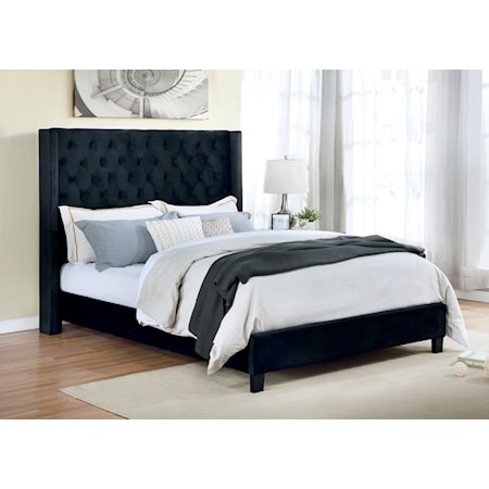 King Upholstered Bed with Tufted Wingback Headboard