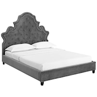 Queen Tufted Nailhead Performance Velvet Platform Bed